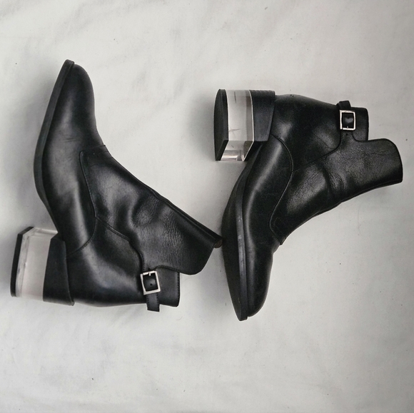 Jeffrey Campbell 100% Leather sz 5 US Clear Heel Sole Zipper Bootie Boots Shoe - Picture 5 of 15